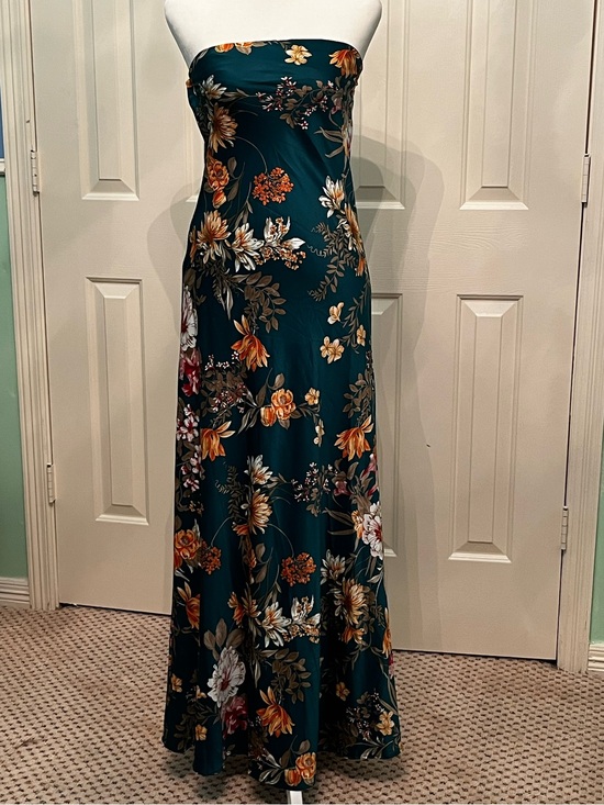 12th Tribe Dresses & Skirts - 12th Tribe Teal Strapless Floral Maxi Dress